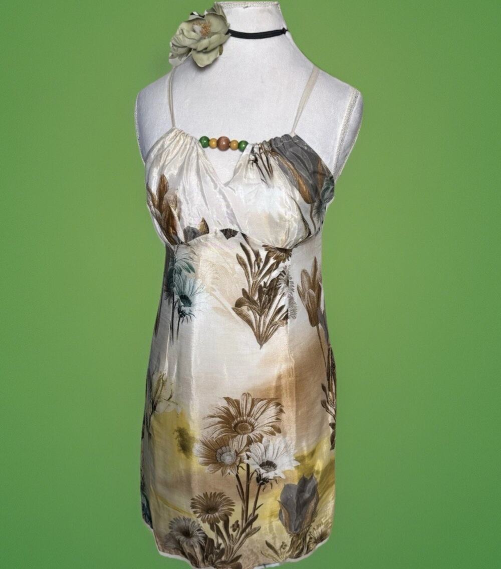 Vintage Y2k Silk Blend Mini Sundress | Strappy Back | Moody Floral | Boho Summer